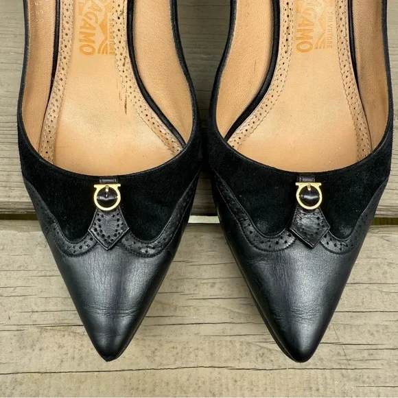 Salvatore Ferragamo Neissa pumps in black suede and leather shoes size 7.5 B - Picture 5 of 16